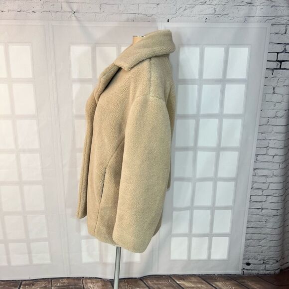 & Other Stories Cream Notch Lapel Mid Length Teddy Pea Coat Size 2 - Picture 7 of 10